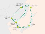 План торговли электроэнергией между странами Северо-Восточной Азии. Размер стрелок соответствует пропускной способности канала